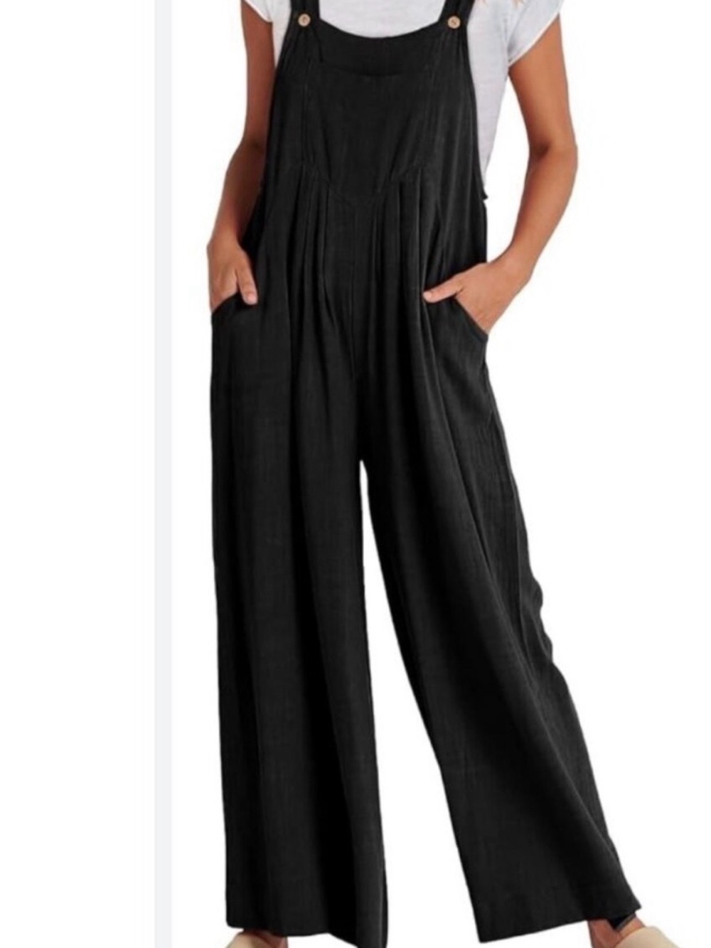 AnrabessCasual Black Wide‑Leg Overalls Jumpsuit